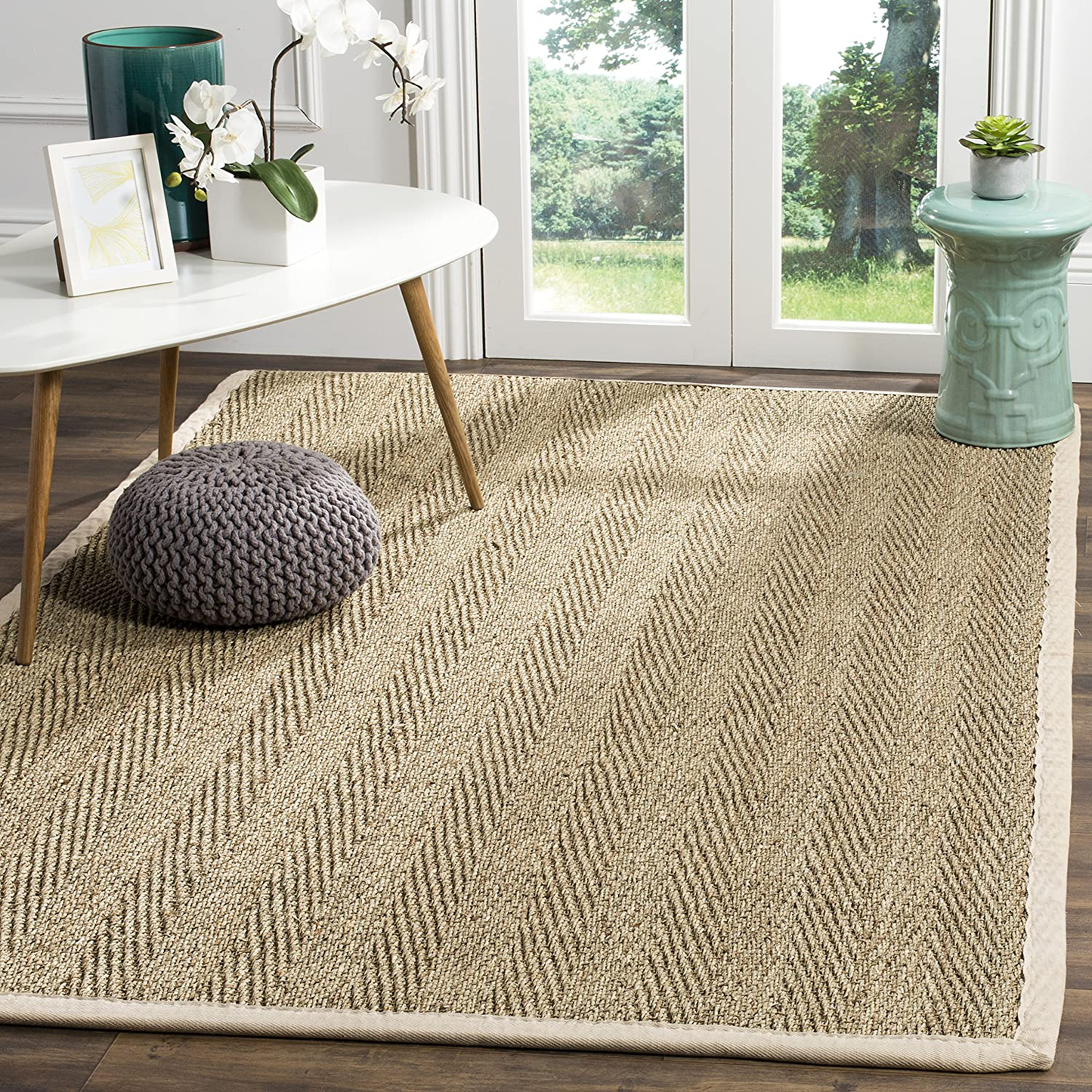 Rynx | Safavieh Natural Fiber Collection NF115J Border Herringbone Seagrass Area Rug, 3' x 5', Ivory