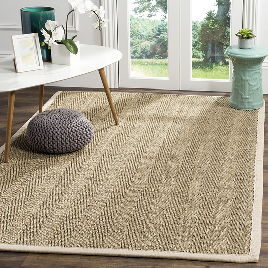 Rynx | Safavieh Natural Fiber Collection NF115J Border Herringbone Seagrass Area Rug, 3' x 5', Ivory