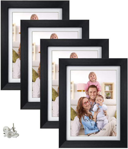Rynx | Giftgarden 4x6 Picture Frame Set of 4, Matted to display 4 x 6 pictures with mat or 5x7 pictures without mat for wall hanging or tabletop, Black