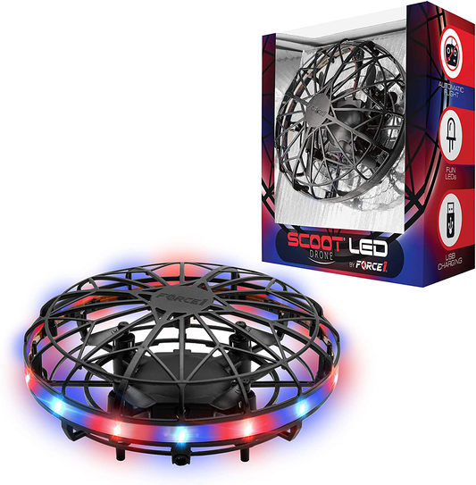 Rynx | Force1 Scoot LED Hand-operated Drone for Kids or Adults - Hands-free Motion Sensor Mini Drone, Easy Indoor Small UFO Toy Flying Ball Drone Toy for Boys and Girls (Red/Blue)