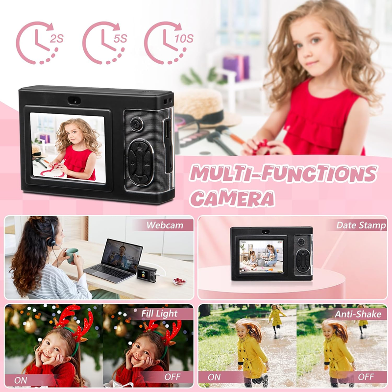 Rynx | 1080P Kids Camera with 32GB Card, 48MP 8X Zoom Digital Point-and-Shoot Camera