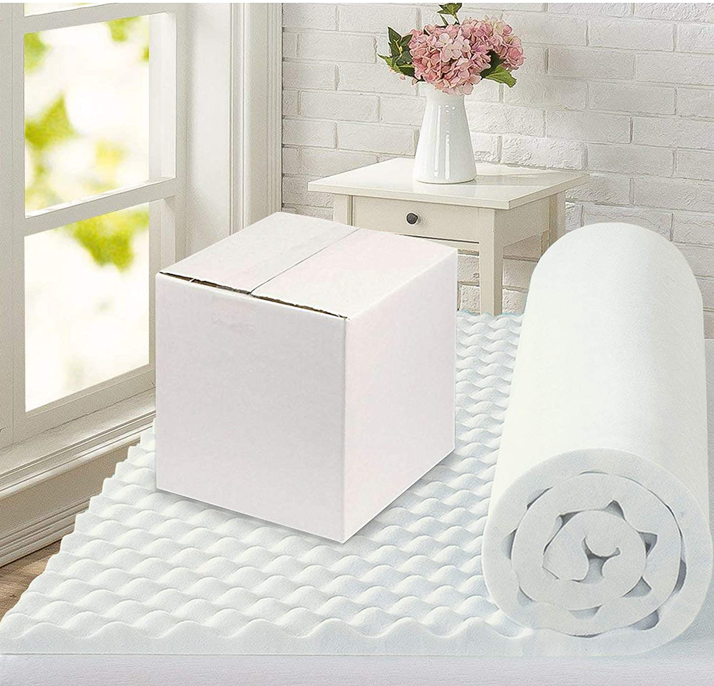 Rynx | Mayton, 1-inch convoluted egg shell breathe foam topper, adds comfort to the mattress, Queen, White