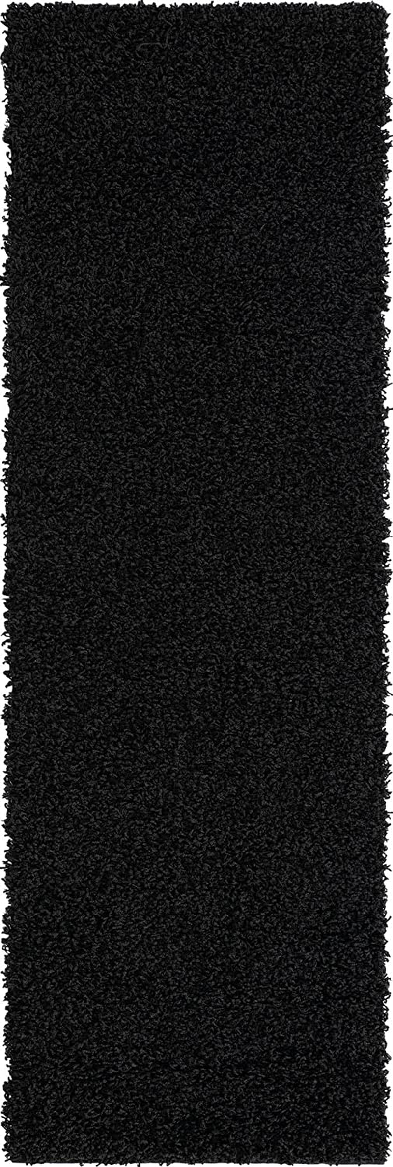 Rynx | Unique Loom Solo Solid Shag Collection Area Modern Plush Rug Luxurious & Soft, 2' 2" X 6' 5", Jet Black