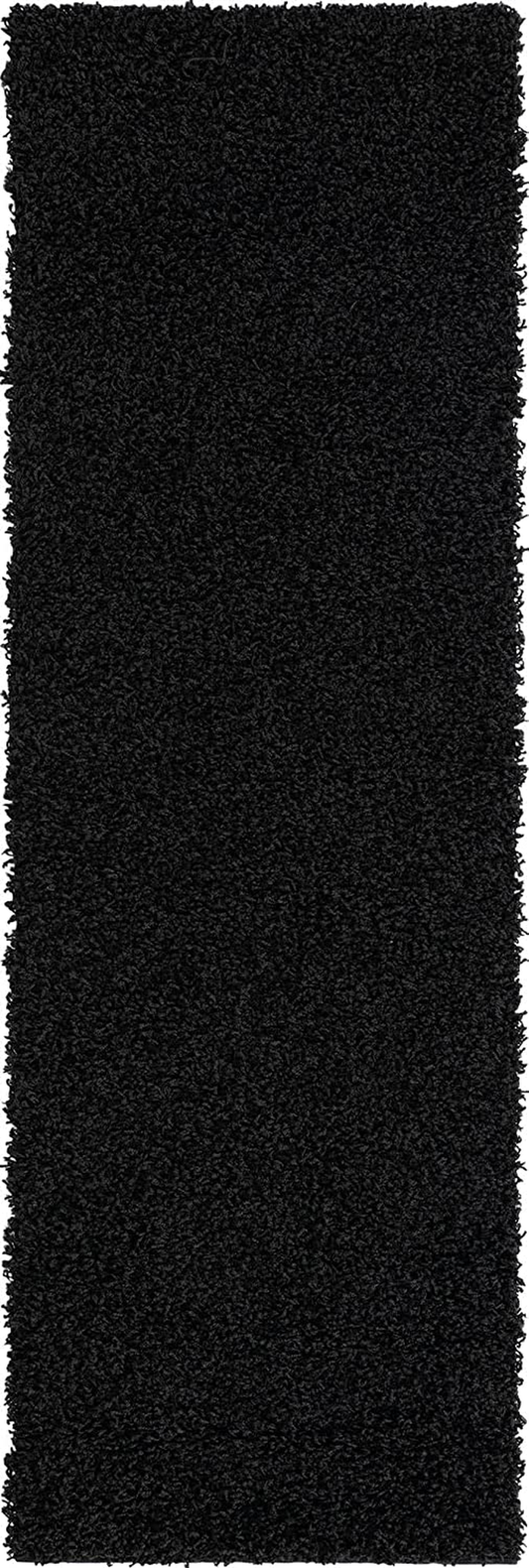 Rynx | Unique Loom Solo Solid Shag Collection Area Modern Plush Rug Luxurious & Soft, 2' 2" X 6' 5", Jet Black