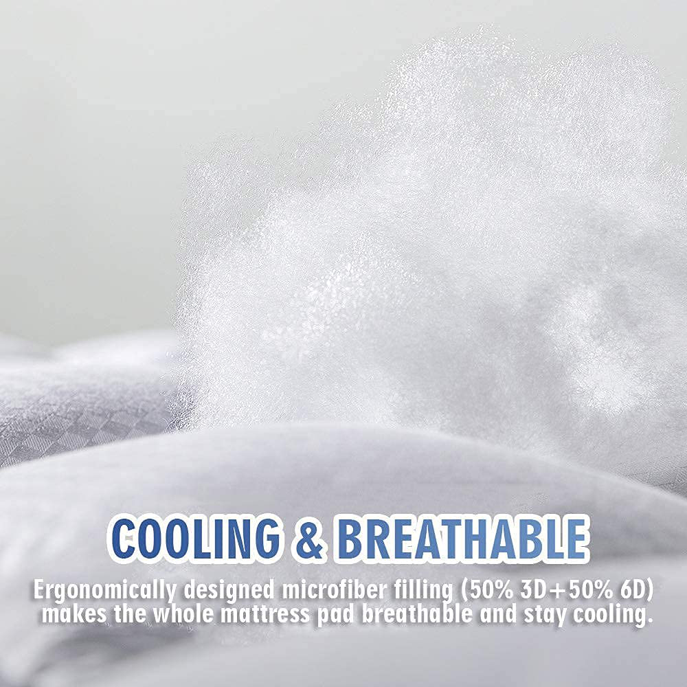 Rynx | MATBEBY Bedding Quilted Fitted Twin Mattress Pad Cooling Breathable Airy Soft Mattress Pad Extends to 21 Inches Deep, Twin Size, White, Mattress Toppers Mattress Protector