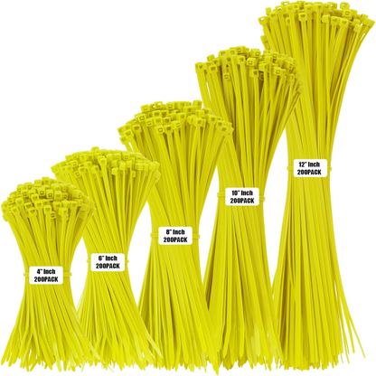 Rynx | 1000 PCS Self-Binding Heavy Duty Cable Zip Ties - 4+6+8+10+12 Inches
