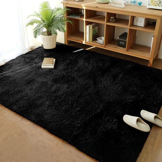 Rynx | Merelax Soft Modern Indoor Large Shaggy Rug For Bedroom Livingroom Dorm Kids Room Home Decorative, Non-Slip Plush Fluffy Furry Fur Area Rugs Comfy Nursery Accent Floor Carpet 5x8 Feet, Black