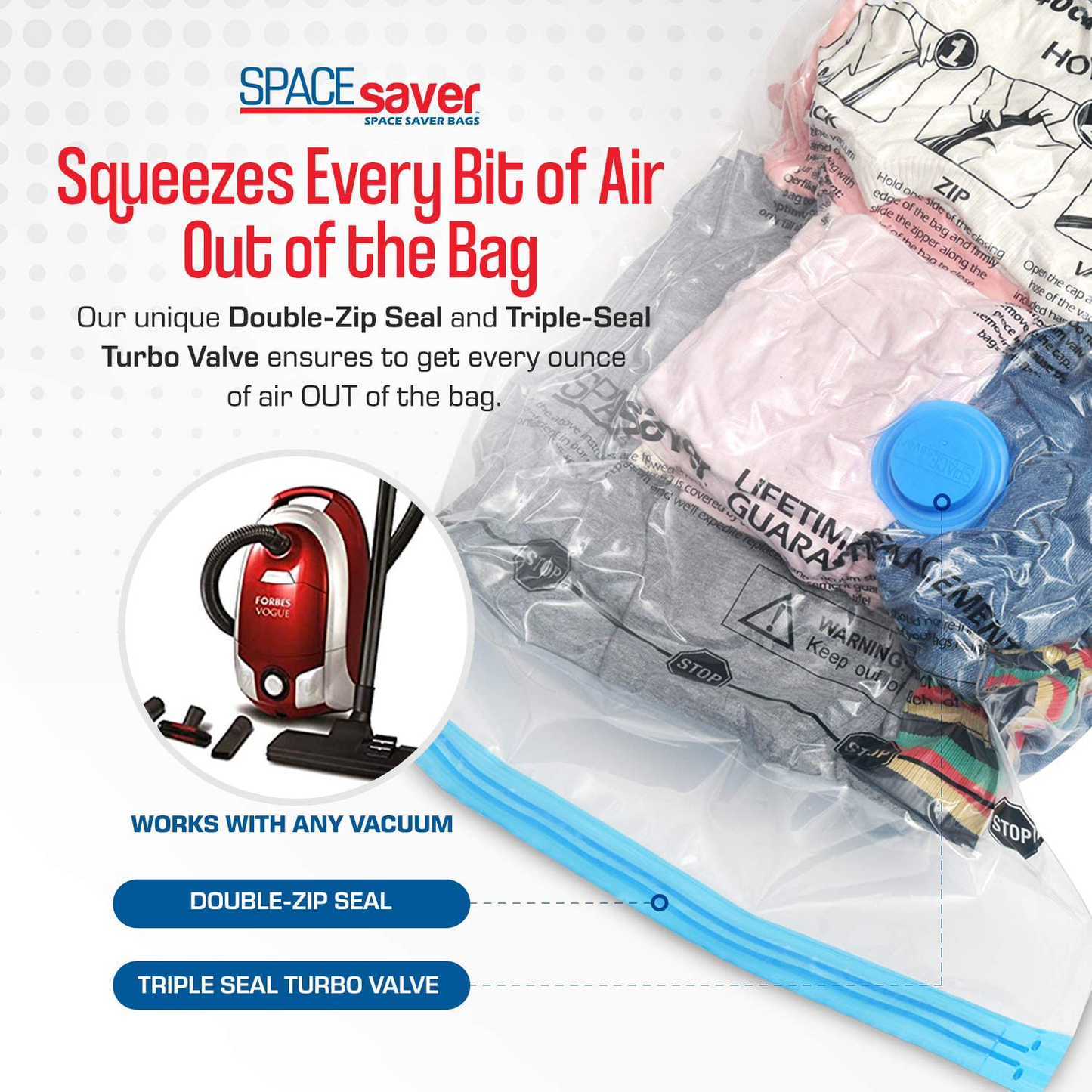 Rynx | Spacesaver Premium Vacuum Storage Bags. 80% more storage! Hand pump for travel! Double zipper and triple seal turbo valve for maximum space saving! (Small 6-pack)
