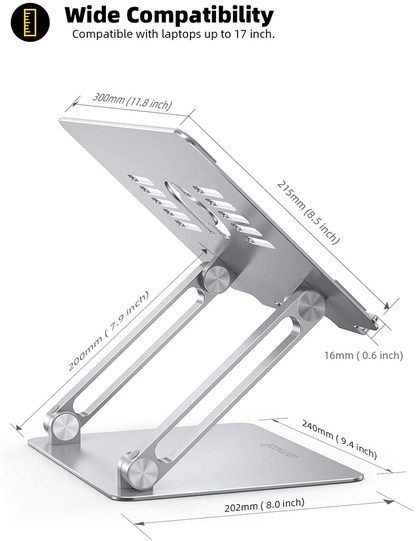 Rynx | Lamicall Laptop Stand Riser Portable - Foldable Height Adjustable Ergonomic Computer Notebook Stand Holder Lift For Desk, Compatible With Macbook Air Pro, Dell Xps, Hp (10-17'') - Silver