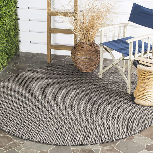 Rynx | Safavieh Courtyard Collection Cy8022 Indoor/ Outdoor Non-Shedding Easy Cleaning Patio Backyard Veranda Deck Mudroom Area Rug, 5'3" X 5'3" Round, Black / Beige