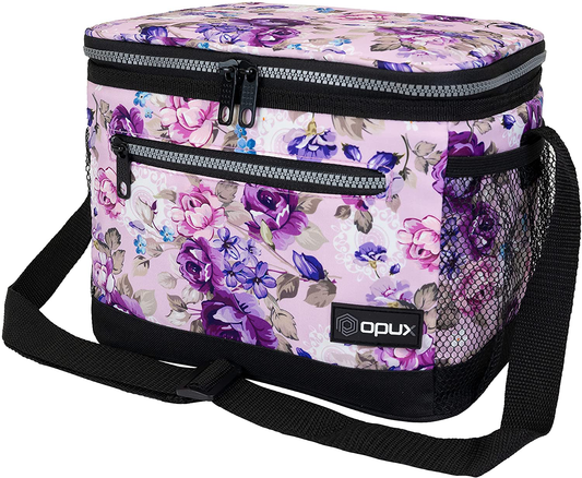 Rynx | Opux Insulated Lunch Box For Women Men, Leakproof Thermal Lunch Bag For Work, Reusable Lunch Cooler Tote, Soft School Lunch Bucket For Kids With Carry Strap, Pockets, 14 Cans, 8l, Floral Purple