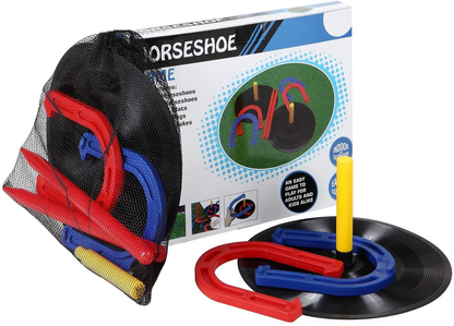 Rynx | Win SPORTS Outdoor Indoor Rubber Horseshoes Set Includes 4 Horseshoes, 2 Pegs, 2 Rubber Mats, 2 Red Plastic dowels, Beach Games Perfect for Tailgating, Camping, Backyard, Fun for Kids Adults