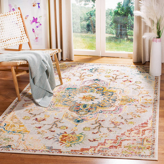 Rynx | Safavieh Crystal Collection Crs501m Boho Chic Oriental Medallion Distressed Non-Shedding Stain Resistant Living Room Bedroom Area Rug, 3' X 5', Light Blue / Gray