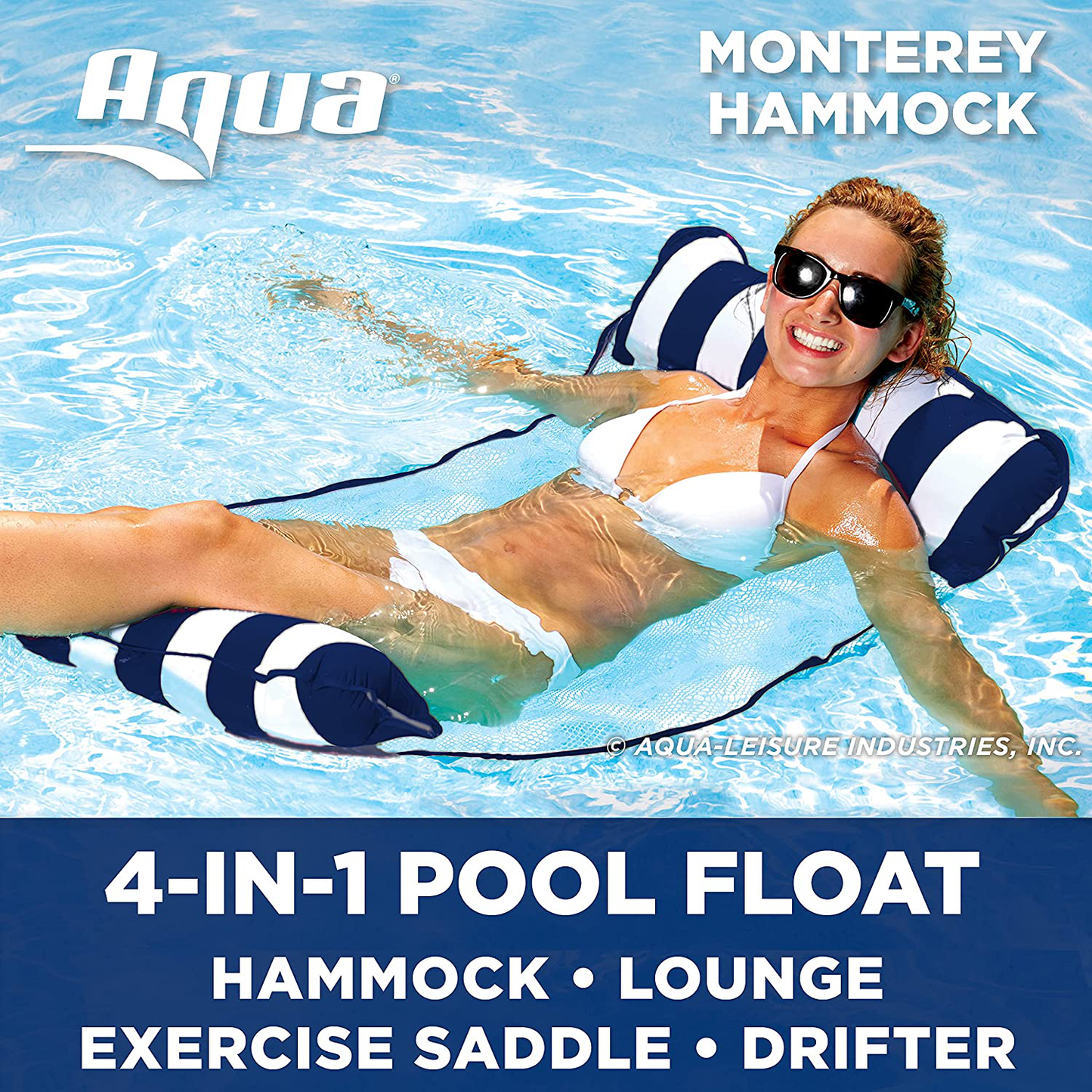 Rynx | Aqua LEISURE Mosaic 3-in-1 Pool Lounge Chair with Length Adjustment, Multi-use Inflatable (Chair, Drift, Lounge) Pool Floater, Green Mosaic (AZL17010MG)