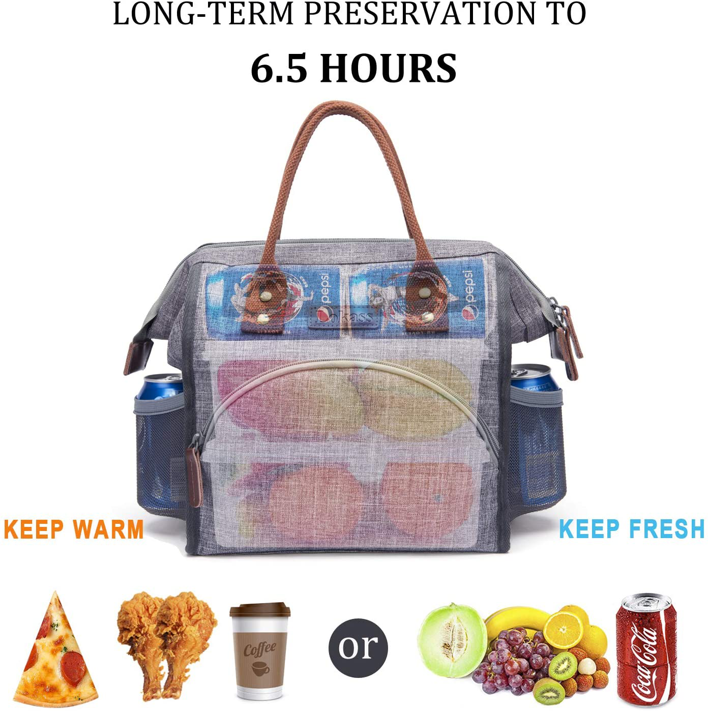 Rynx | Lokass Lunch Bag Insulated Lunch Box Wide Open Lunch Tote Bag Large Drink Holder Durable Canvas Thermal Snack Organizer For Women Men Adults College Work Picnic Hiking Beach Fishing, Stripes