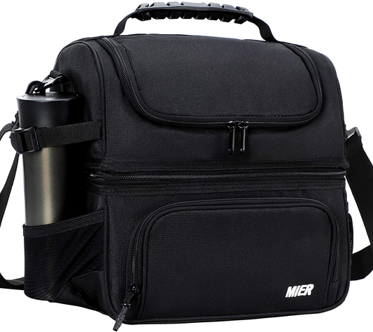 Rynx | Mier Dual Compartment Lunch Bag Tote with Shoulder Strap for Men and Women Insulated Leak-Proof Cooler Bag, Black