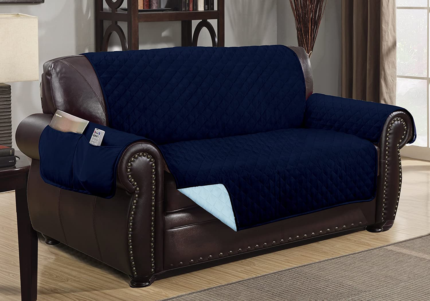Rynx | Reversible padded furniture protector cover - 2 pockets for magazines, newspapers, remote controls - Machine washable