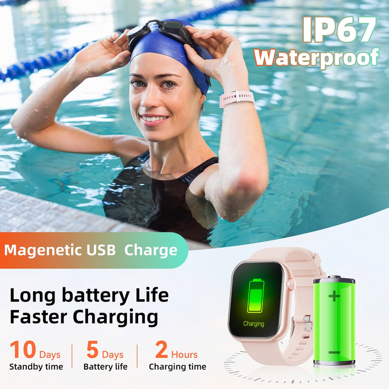 Rynx | Women's Smart Watch, 1.83 inch, IP67 Waterproof Outdoor Workout Tracker with AI