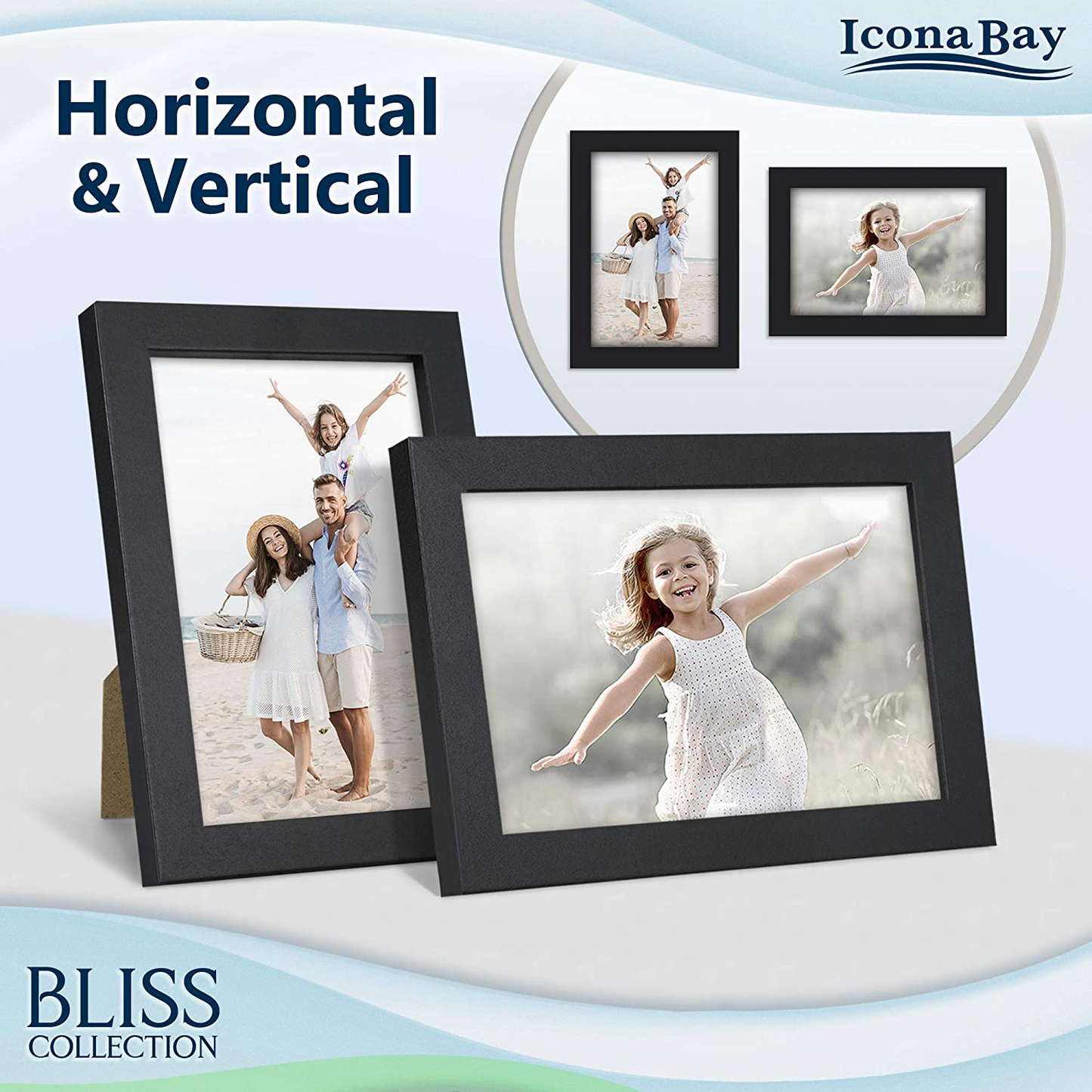 Rynx | Icona Bay 4x6 Picture Frames (Black, 12 Pack), Modern Style Wood Composite Frames Tabletops or Wall Mounting, Bliss Collection