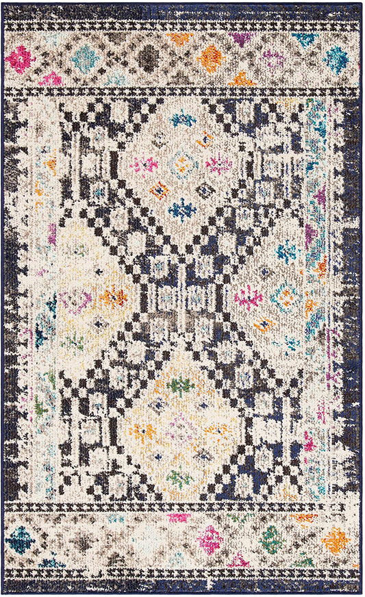 Rynx | Safavieh Madison Collection Mad418z Boho Diamond Distressed Non-Shedding Stain Resistant Living Room Bedroom Accent Rug, 2'2" X 4', Black / Yellow