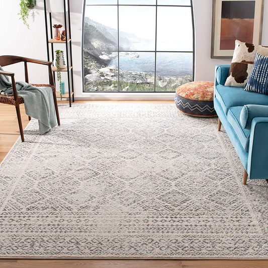 Rynx | Safavieh Tulum Collection Tul264a Moroccan Boho Distressed Non-Shedding Living Room Bedroom Dining Area Office Area Rug, 5'3" X 7'6", Ivory / Grey