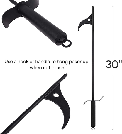 Rynx | bbq777 Fire Tool Set, 30" Fire Poker and 26" Wood Grabber for Outdoor Campfires, Camping, Wood Stove, Black