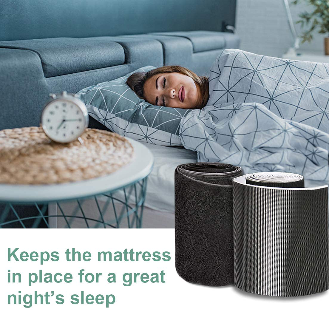 Rynx | Teuvo Non-Slip Mattress Protector, Keep The Mattress In Place For A Fantastic Night's Sleep, Hook And Loop Tape With Adhesive For Mattresses With Smooth Surfaces, 11cm Wide And 2m Long