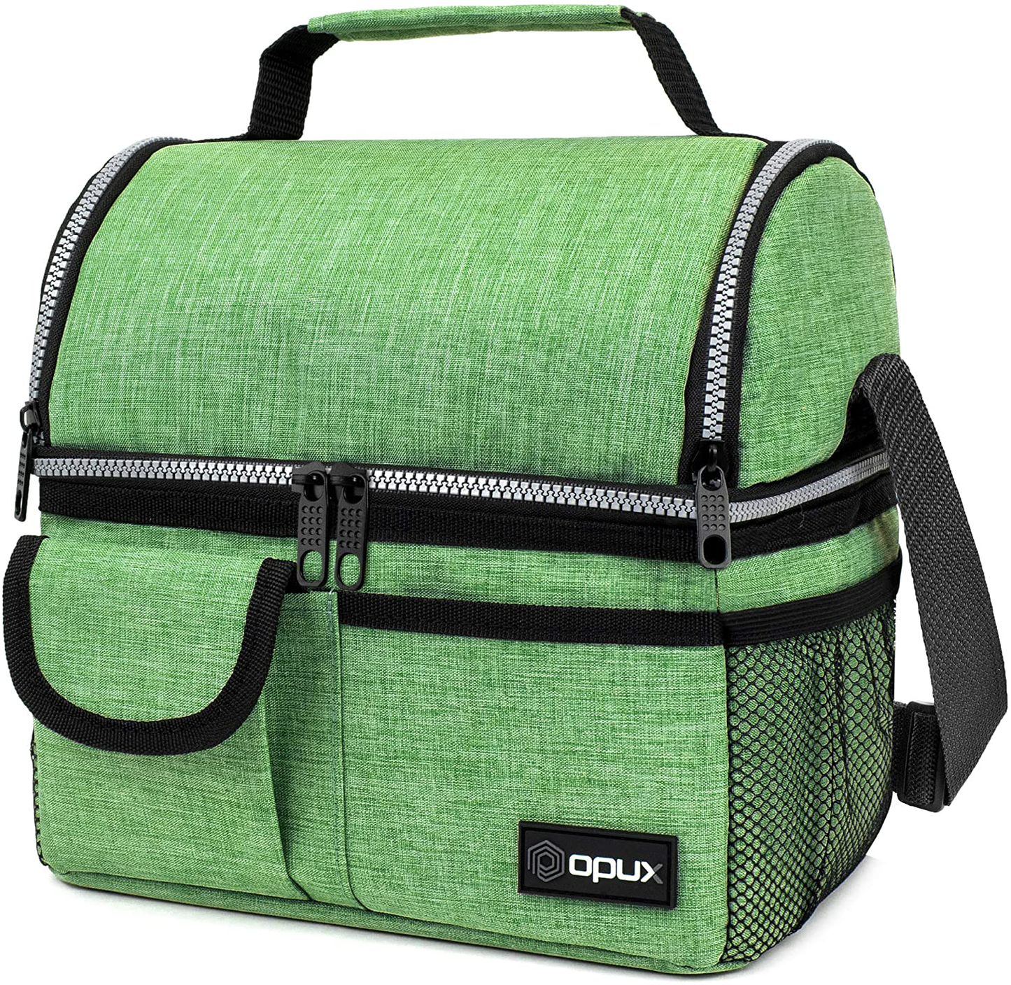 Rynx | Opux Insulated Double Layer Lunch Box For Men, Women | Double Layer Reusable Lunch Box Cooler Bag With Shoulder Strap, Soft Leakproof Liner | Large Lunch Box Tote For Work, School (Green)