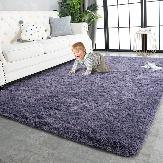 Rynx | TWINNIS Super Soft Shaggy Rugs Fluffy Rugs 4x5.9 Feet, Indoor Modern Plush Area Rugs for Living Room Bedroom Children's Room Kids Room Home Decor, Upgrade Anti-Slip Durable Fuzzy Rug, Gray Purple