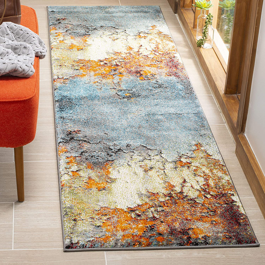 Rynx | Safavieh Glacier Collection GLA125B Modern Abstract Non-Shedding Stain Resistant Living Room Bedroom Runner, 2'3" x 8', Blue / Multi