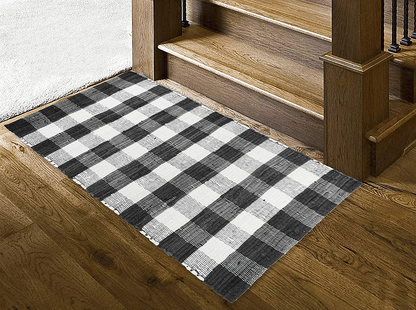 Rynx | GLAMBURG Cotton Reversible Area Runner Rug 2' x 6' for Bedroom Living Room Kitchen Hallway Front Porch Laundry Room, Handwoven Farmhouse Runner Rug, Washable Checkerboard Pattern Runner Rug Blue White
