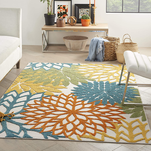 Rynx | Nourison Aloha Indoor/Outdoor Flowered Turquoise Multicolored 3'6" x 5'6" Area Rug, (4' x 6')