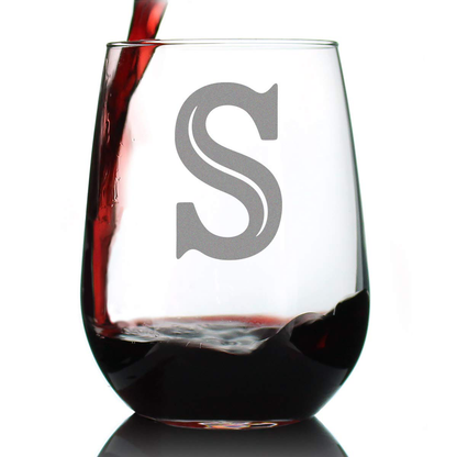 Rynx | Monogram Fet capital letter M - Without stem wine glass - Personalized gifts for women and men - Large engraved glass