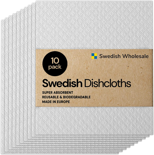 Rynx | Swedish wholesale Swedish dishcloths - Pack of 10, reusable, absorbent towels for kitchen, bath, and countertop cleaning - Cellulose sponge cloth - White