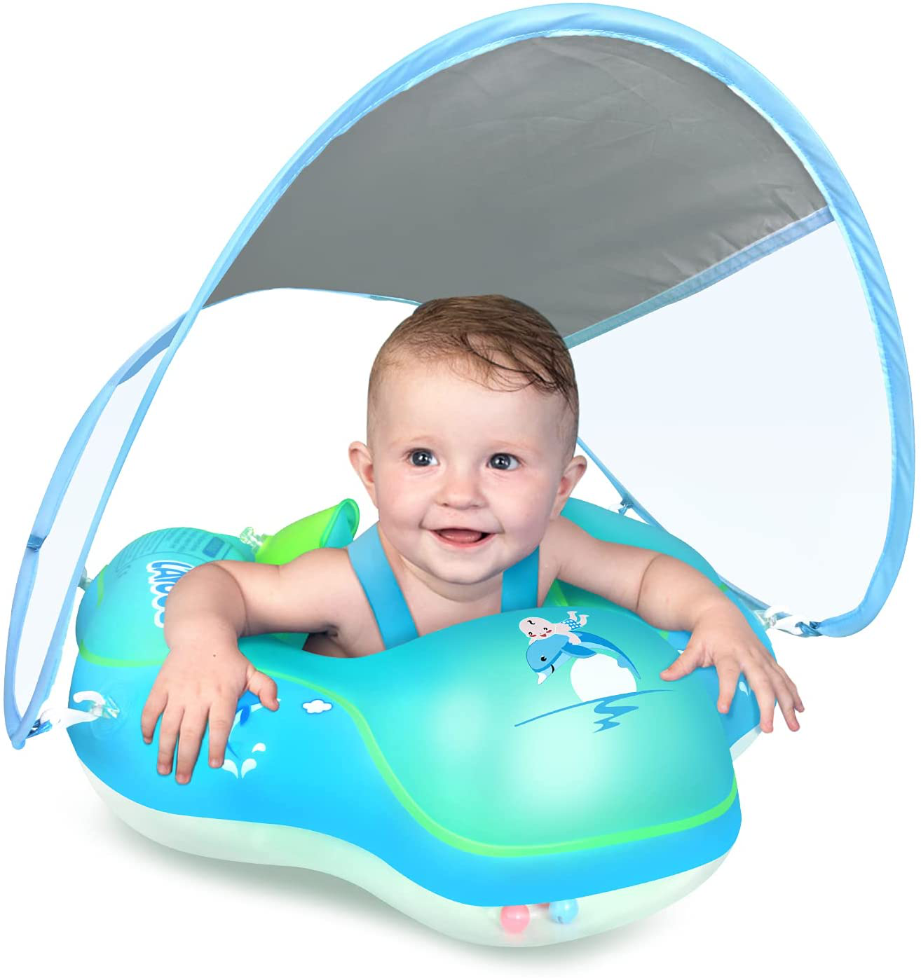 Rynx | LAYCOL Baby Swimming Pool Bubble Inflatable Baby Pool Bubble Ring Latest with Sun Protection Canopy, add Tail no tipping for Age 3-36 Months (Orange, L)