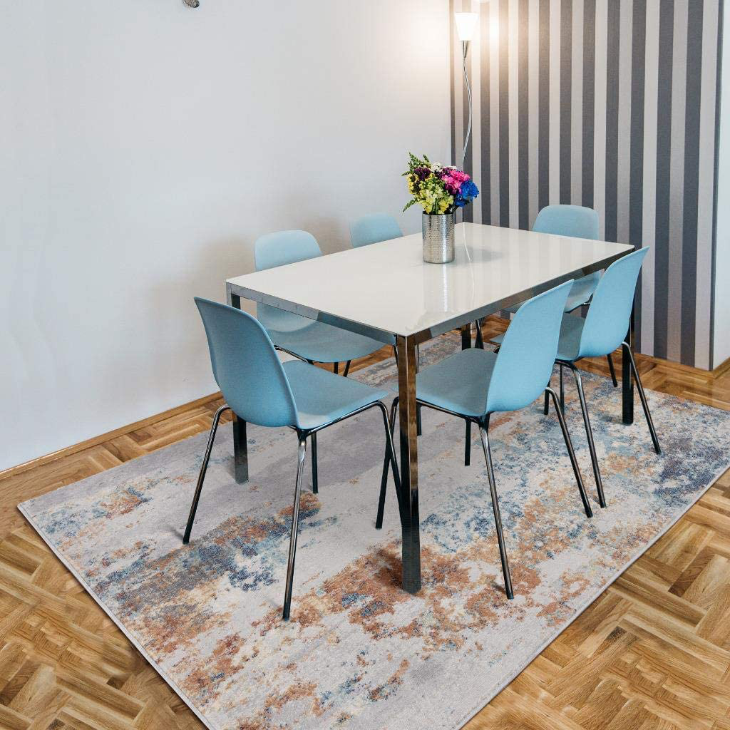 Rynx | Luxe Weavers Rugs – Victoria Modern Area Rugs with Abstract Patterns 9084 – Medium Pile Area Rug, Light Blue / 4 x 5