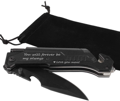 Rynx | Spouse birthday gift, pocket knife with 6 functions, LED light, fire starter, bottle opener, seat belt cutter, glass breaker, anniversary gift for men, boyfriend, Father's Day