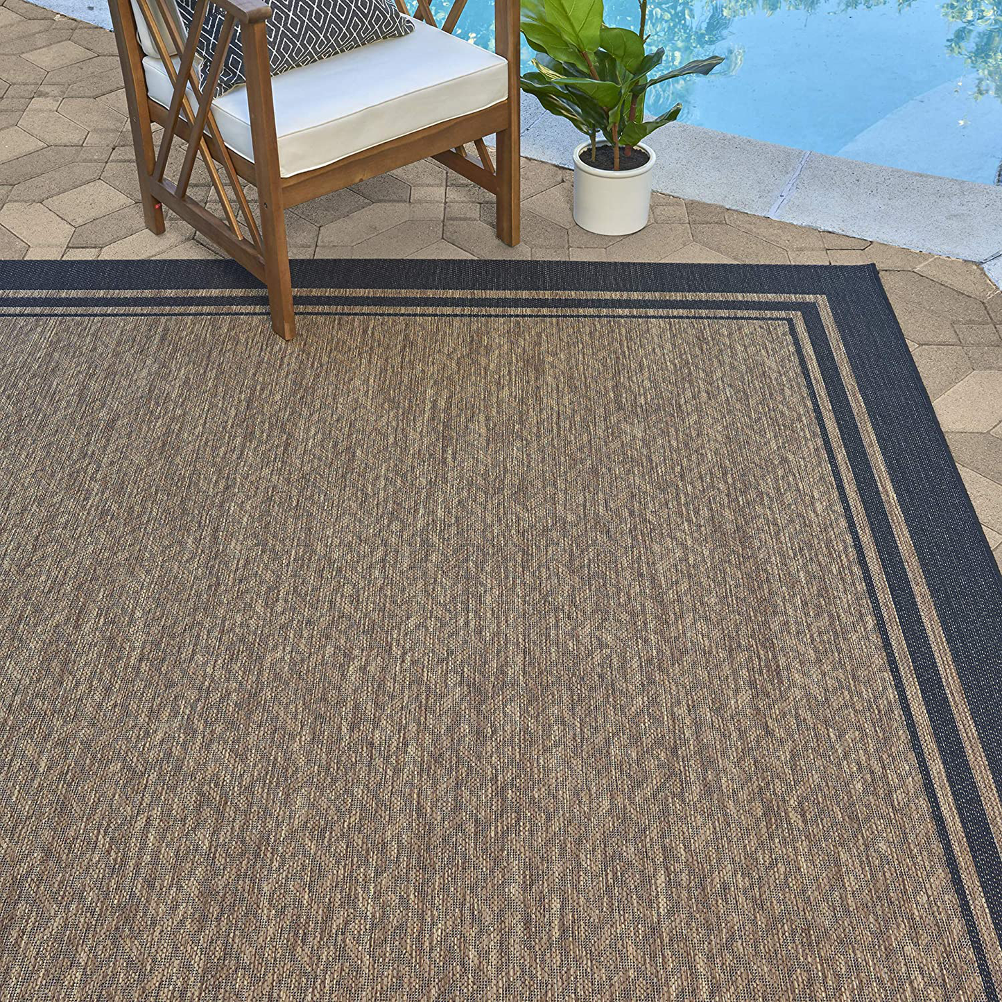 Rynx | Gertmenian Tropical Collection Outdoor Rug Patio Area Rug, 2x6 Runner, Nut Brown Black Edge