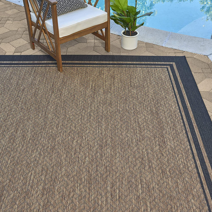 Rynx | Gertmenian Tropical Collection Outdoor Rug Patio Area Rug, 2x6 Runner, Nut Brown Black Edge