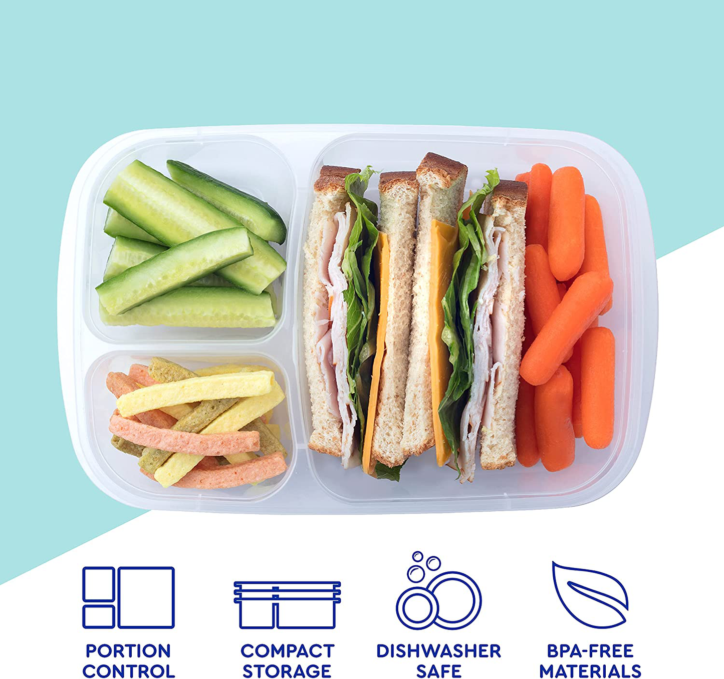 Rynx | Easylunchboxes - Bento Lunch Boxes - Reusable 3-Compartment Food Containers For School, Work, And Travel, Set Of 10, (Jewel Brights)