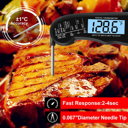 Rynx | KULUNER TP-01 Waterproof Digital Type Thermometer with 4.6” Foldable Probe Backlight & Calibration Function for Cooking Food Candy, BBQ Grill, Liquids, Beef (Red)
