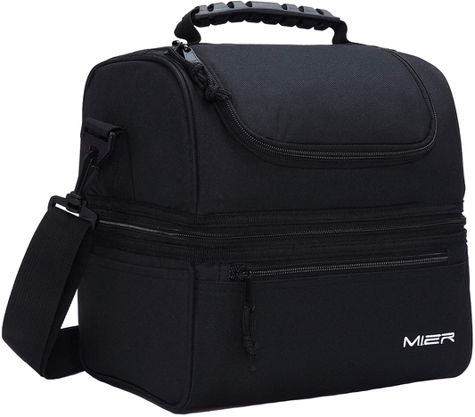 Rynx | Mier Adult Lunch Box Insulated Lunch Bag Large Cooler Tote Bag For Men, Women, Double Deck Cooler (Black)