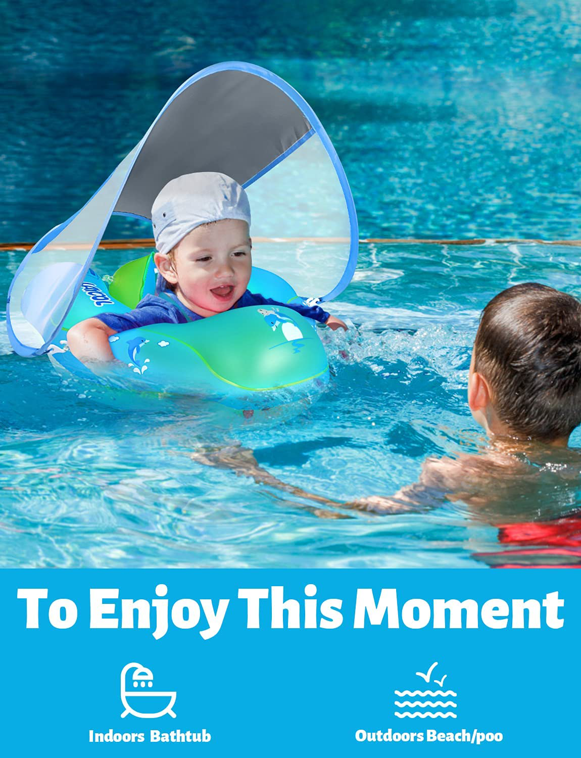 Rynx | LAYCOL Baby Swimming Pool Bubble Inflatable Baby Pool Bubble Ring Latest with Sun Protection Canopy, add Tail no tipping for Age 3-36 Months (Orange, L)