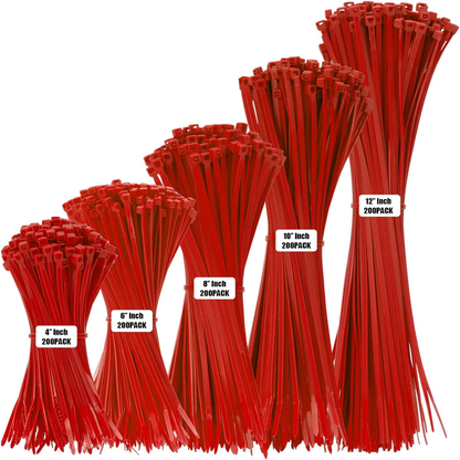 Rynx | 1000 PCS Self-Binding Heavy Duty Cable Zip Ties - 4+6+8+10+12 Inches