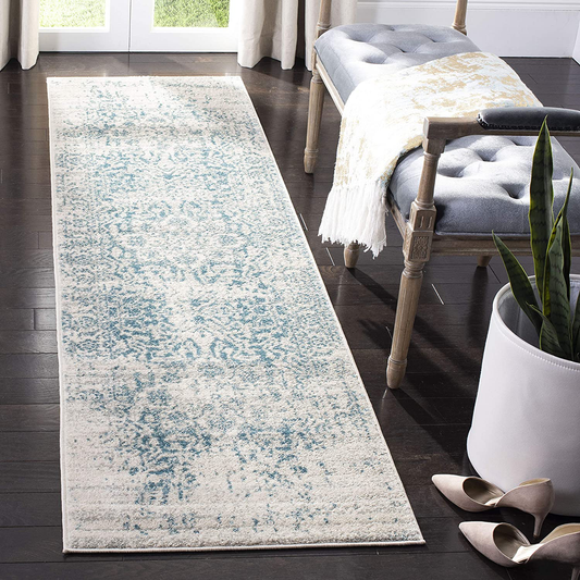 Rynx | Safavieh Madison Collection MAD603J Oriental Snowflake Medallion Worn Non-Shedding Stain Resistant Living Room Bedroom Runner, 2'3" x 16', Teal / Ivory