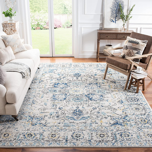Rynx | Safavieh Madison Collection MAD603F Oriental Snowflake Medallion Distressed Non-Shedding Stain Resistance Living Room Bedroom Area Rug, 4' x 4' Square, Gray / Ivory