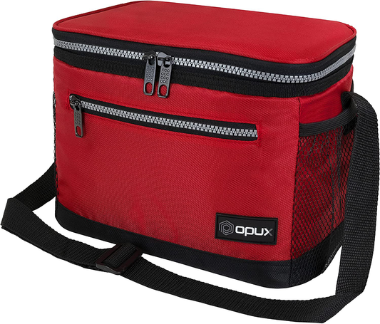Rynx | Opux Insulated Lunch Box For Men Women, Leakproof Thermal Food Bag For Work, Reusable Lunch Cooler Tote, Soft School Lunch Bucket For Kids With Shoulder Strap, Pockets, 14 Cans, 8l, Red
