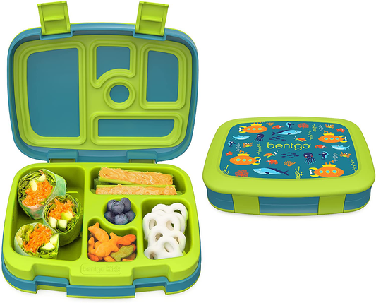 Rynx | Bentgo Kids Prints Leakproof, 5-compartment Bento-style Kids Lunchbox - Ideal portion sizes for ages 3 to 7 - BPA-free, Dishwasher safe, Food safe, Materials - 2021 collection (Submarine)