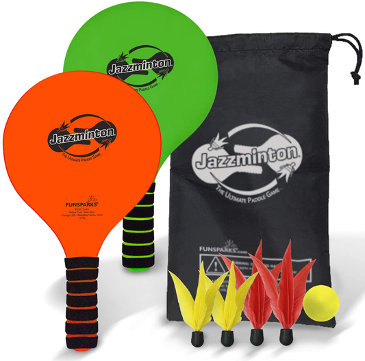 Rynx | Jazzminton Paddle Ball Game with Carrying Case - Indoor Outdoor Toy - Play on the Beach, Lawn or Backyard - 2 Wooden Rackets - 4 Shuttlecocks - 1 Ball