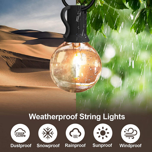 Rynx | 25Ft Waterproof Globe Patio Hanging Lights With 27 Edison Clear Bulbs
